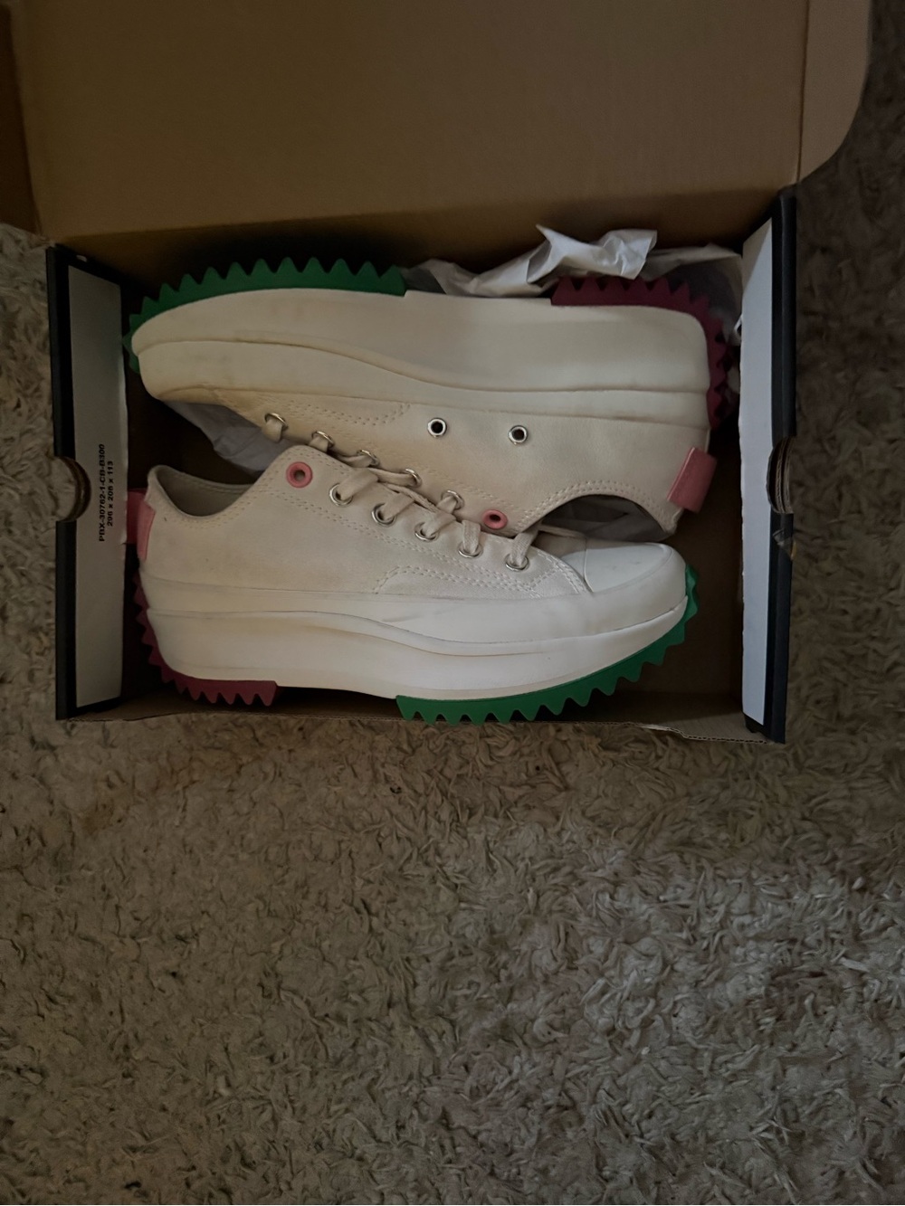 🔥🔥RUN STAR HIKE Cream Platform Sneakers with Green and Pink Sawtooth Soles - Picture 3 of 9